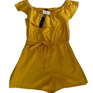 EXPRESS NWT Off the Shoulder Romper size Large with Tie Gold/Yellow